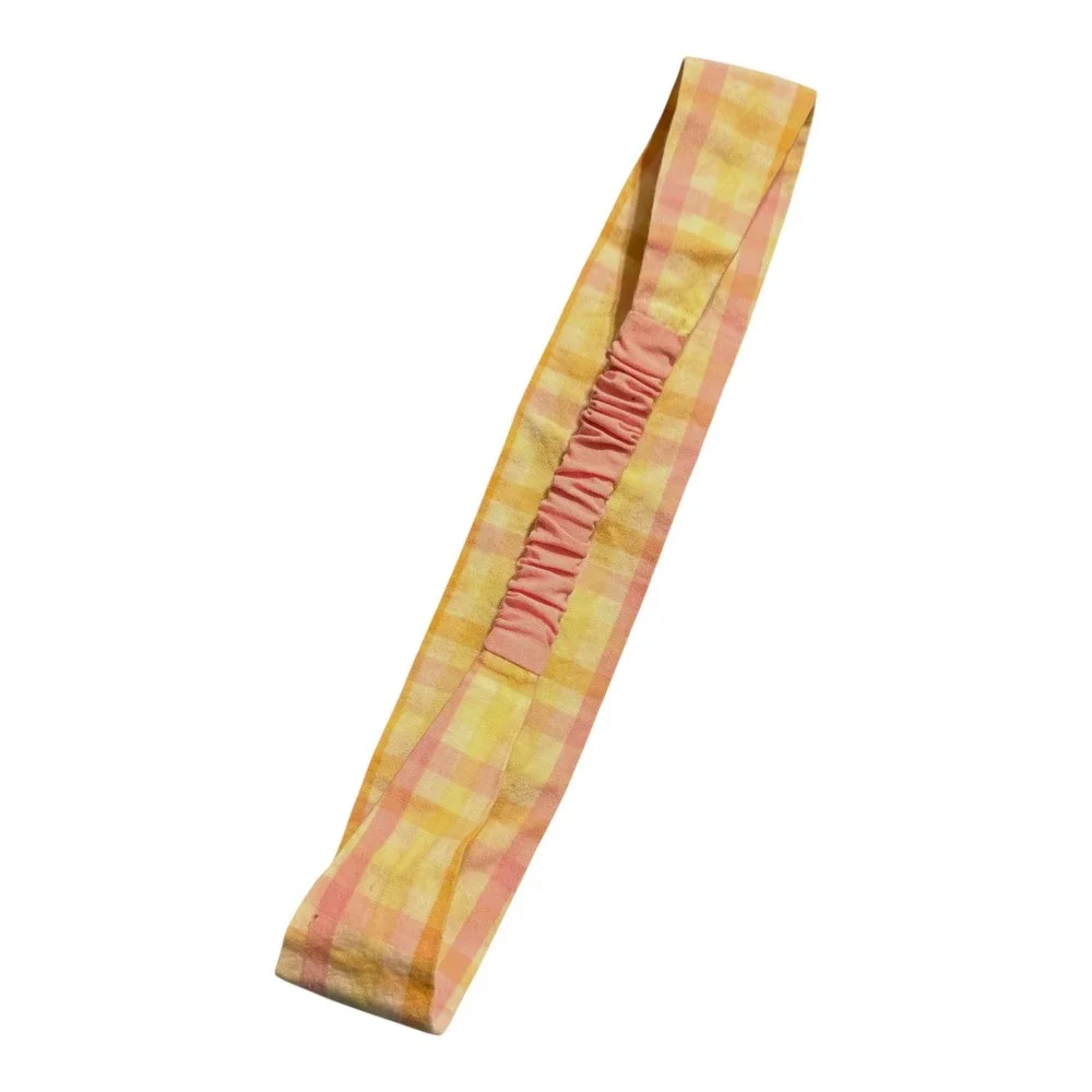 Gymboree Yellow Pink Plaid Headband Sunflower Fields Elastic Back Hair Accessory